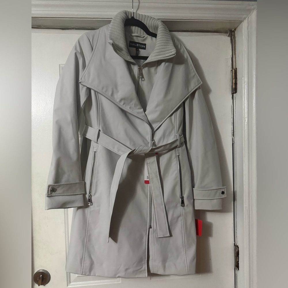 NEW Halston Women’s Water-Resistant Gray Belted Trench Coat – Sizes M & L - Picture 4 of 16